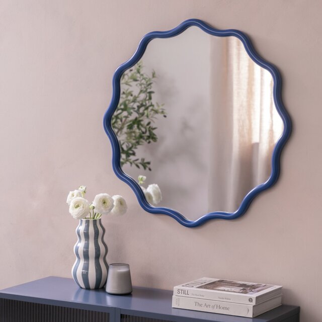 Habitat Blue Wavy Round Wall Mirror - 72x72cm - image 1