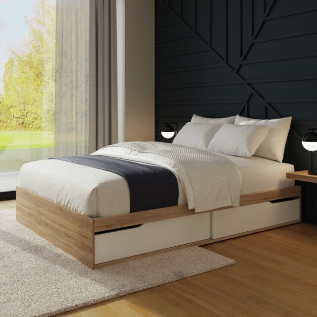 GFW Kai Double Wooden Storage Bed & Mattress - White & Oak - image 1
