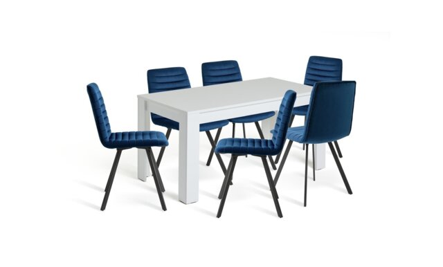Argos Home Miami Extend White Dining Table & 6 Blue Chairs - image 1