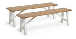 Habitat Burford Pair of Solid Wood Dining Benches - White - thumbnail 1