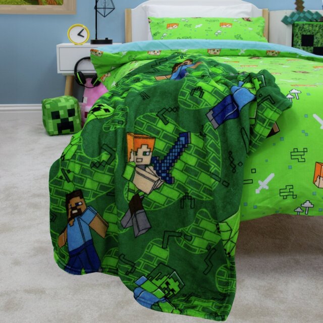 Minecraft Levels Fleece Throw - Green - 150x100cm - image 1
