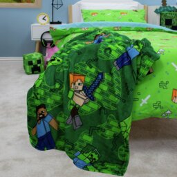Minecraft Levels Fleece Throw - Green - 150x100cm - thumbnail 1