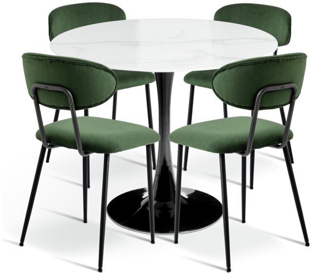 Habitat Tulip Black Dining Table & 4 Green Chairs