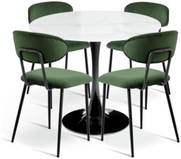 Habitat Tulip Black Dining Table & 4 Green Chairs - thumbnail 1