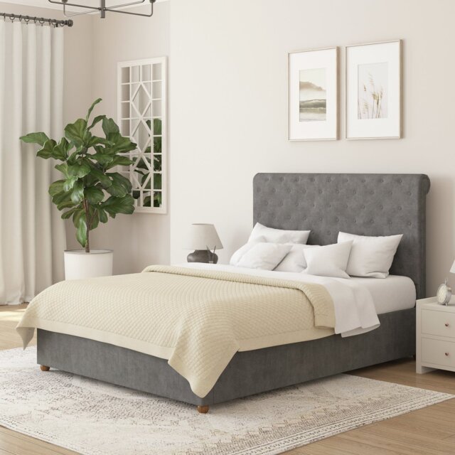 Aspire Taylor Double Velvet End Lift Ottoman Bed - Steel - image 1