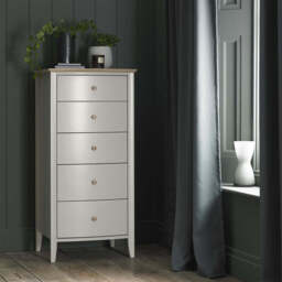Runswick Scandi Oak & Soft Grey 5 Drawer Tall Chest