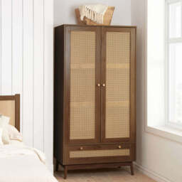 Washington Rattan Wardrobe, Walnut - thumbnail 1