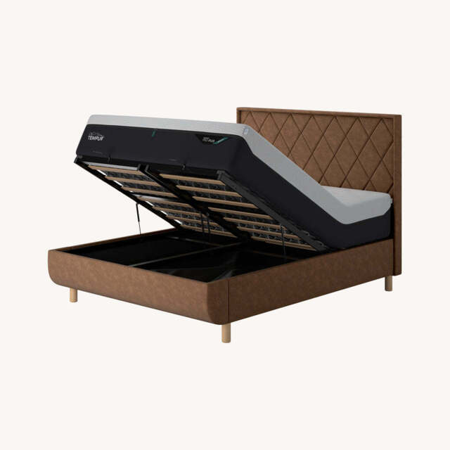 TEMPUR® Arc Ottoman Bed with Quilted Headboard, King / Light Brown