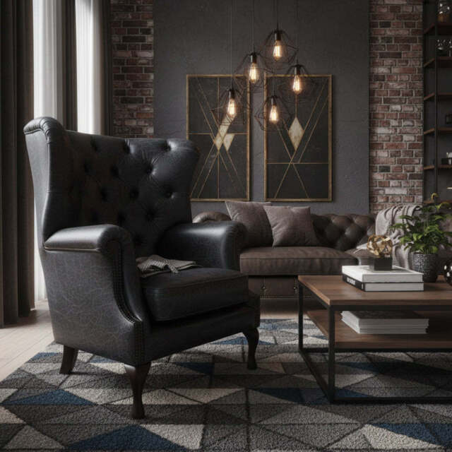 Albert Leather Armchair, Dark Blue - image 1