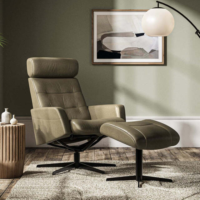 Gabriel Reclining Chair and Footstool, Medium / Light Brown - image 1