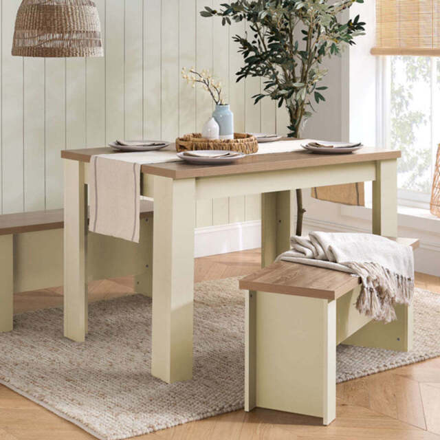 Burwick Dining Table and Bench Set, Cream - image 1