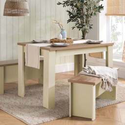 Burwick Dining Table and Bench Set, Cream - thumbnail 1