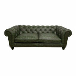 Britannia Rub-off Leather Sofa, 3 Seater / Green - thumbnail 2