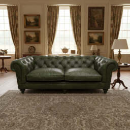 Britannia Rub-off Leather Sofa, 3 Seater / Green