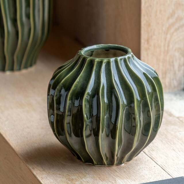 Olive Ribbed Vase, Small - image 1