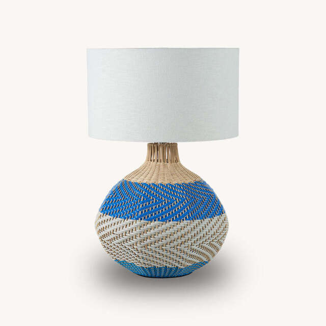 Large Rattan Table Lamp, Blue - image 1
