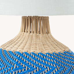 Large Rattan Table Lamp, Blue - thumbnail 2