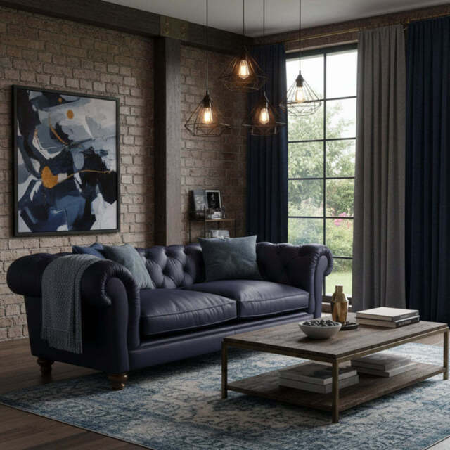 Britannia Leather Sofa, 4 Seater / Dark Blue - image 1