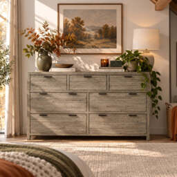 Camia Grey 7 Drawer Wide Chest