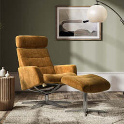 Gabriel Reclining Chair and Footstool, Small / Brown