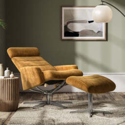 Gabriel Reclining Chair and Footstool, Small / Brown - thumbnail 2