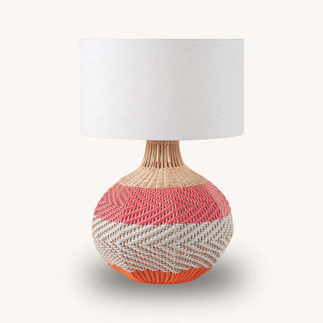 Large Rattan Table Lamp, Pink - image 1