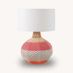 Large Rattan Table Lamp, Pink - thumbnail 1