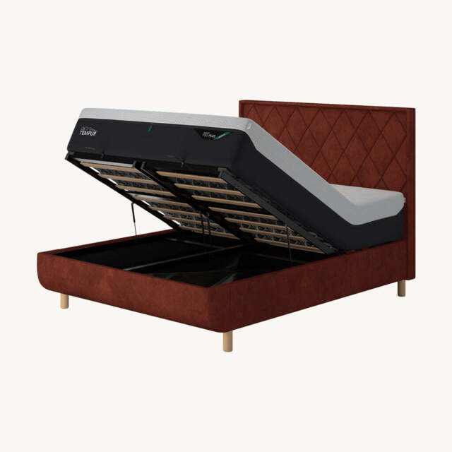 TEMPUR® Arc Ottoman Bed with Quilted Headboard, Super King / Dark Brown