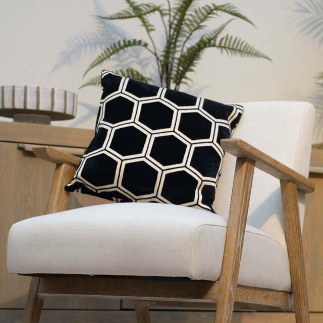 Ivory Hexagon Cushion, Black - image 1