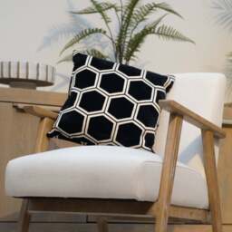 Ivory Hexagon Cushion, Black - thumbnail 1