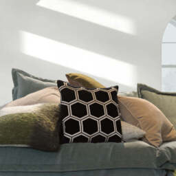 Ivory Hexagon Cushion, Black - thumbnail 2