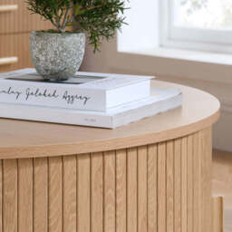 Tiffany Round Fluted Storage Coffee Table, Oak - thumbnail 5