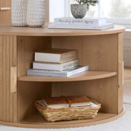 Tiffany Round Fluted Storage Coffee Table, Oak - thumbnail 3