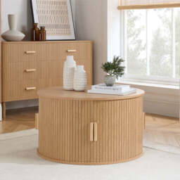 Tiffany Round Fluted Storage Coffee Table, Oak - thumbnail 1