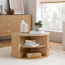 Tiffany Round Fluted Storage Coffee Table, Oak - thumbnail 2