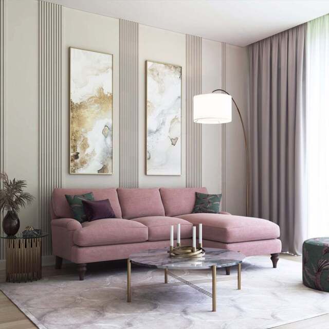 Jasmine Chaise Sofa, Right Hand Facing / Pink