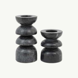 Set of 2 Marble Candlesticks, Grey - thumbnail 2
