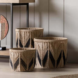 Set of 3 Baskets Natural & Black - thumbnail 1