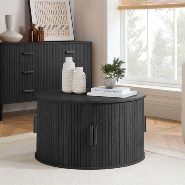 Tiffany Round Fluted Storage Coffee Table, Black - image 1