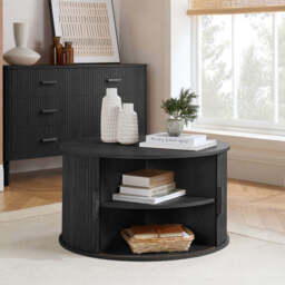 Tiffany Round Fluted Storage Coffee Table, Black - thumbnail 2