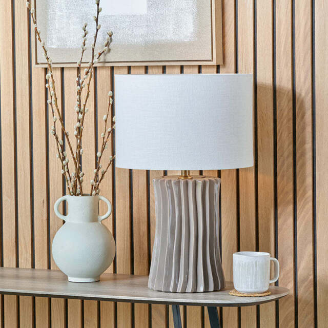 Taupe Pleated Ceramic Table Lamp Base - image 1
