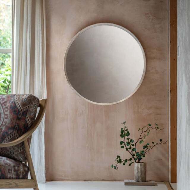 Delhi Round Wall Mirror, Limed Oak