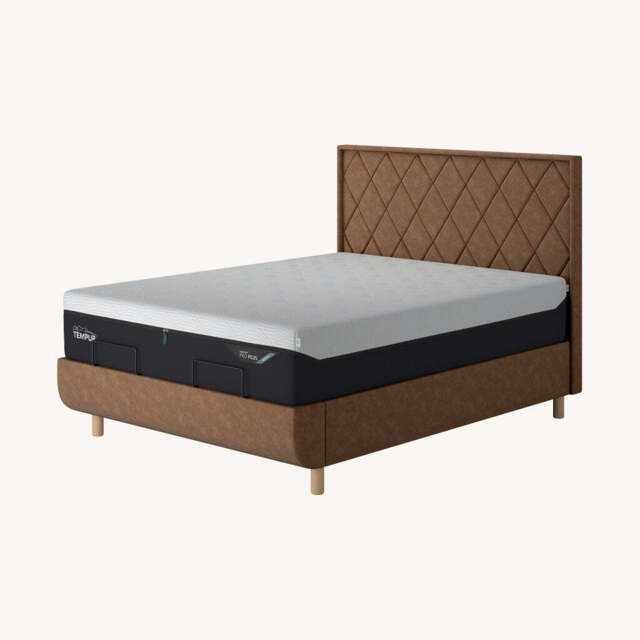 TEMPUR® Arc Static Bed with Quilted Headboard, Super King / Light Brown
