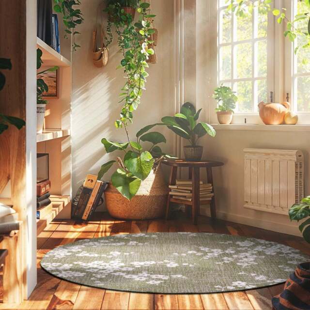 Sakura Circle Rug, Green / 140cm Circle - image 1
