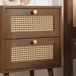 Washington 2DR Rattan Bedside Table, Walnut - thumbnail 2