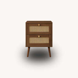 Washington 2DR Rattan Bedside Table, Walnut - thumbnail 4