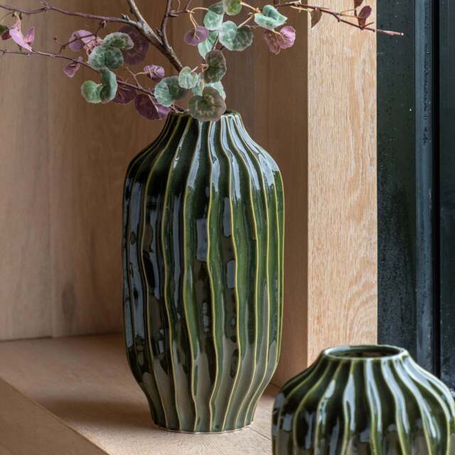 Olive Ribbed Vase, Large - image 1