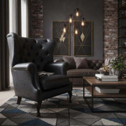 Albert Rub-off Leather Armchair, Dark Blue - thumbnail 1