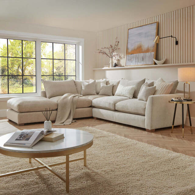 Hatton Combi Unit Sofa with Footstool, Right Hand Facing / Beige
