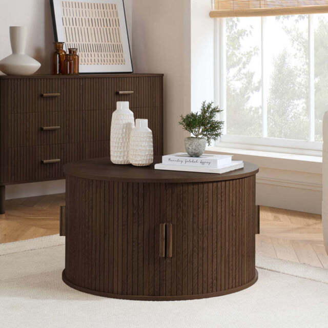Tiffany Round Fluted Storage Coffee Table, Walnut - image 1